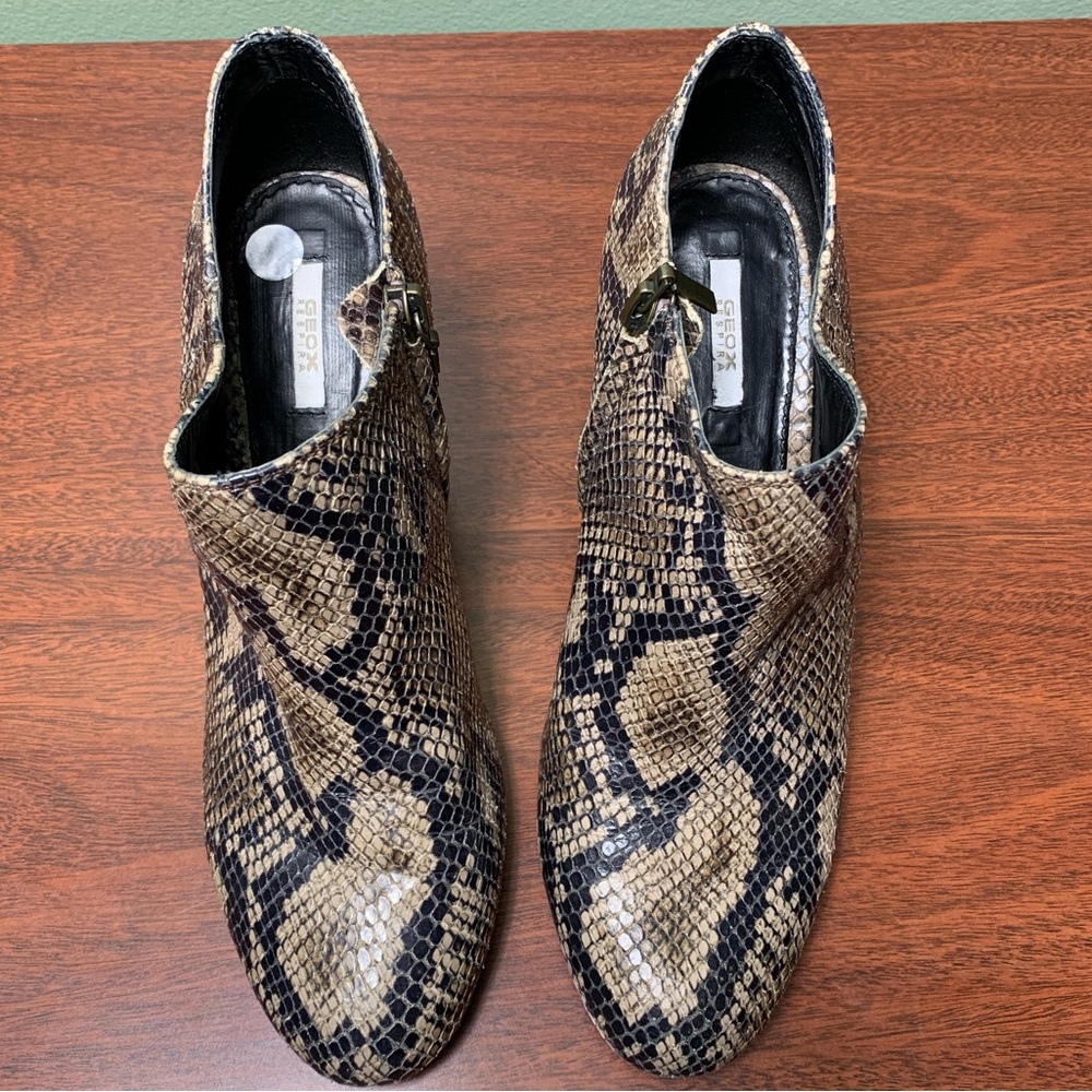 Geox Respira | Snakeskin Print Italian Leather Booties - EU 38 - Picture 6 of 10